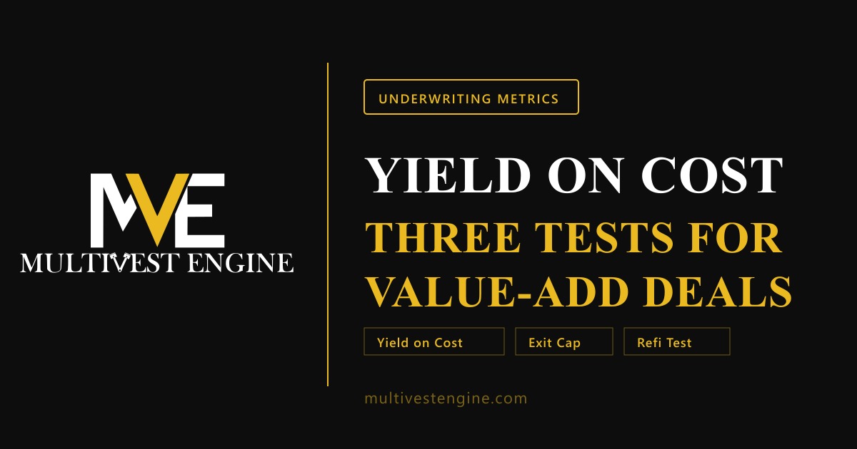 What Yield on Cost Should a Value-Add Multifamily Deal Hit in 2026? The 3-Test Framework When Agency Debt Prices Near 6.5% - MultiVest Engine